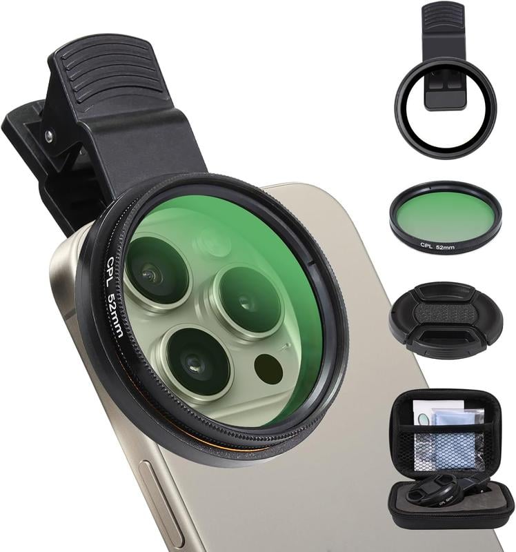 CPL 52 mm-es Clip-0n kameralencse szűrőkészlet telefonkamerákhoz, körkörös polarizátor, polarizáló szűrő, kompatibilis a legtöbb mobiltelefonnal